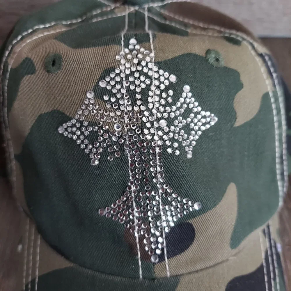 Bling Cross Camo Baseball Cap Strapback Hat OSFA